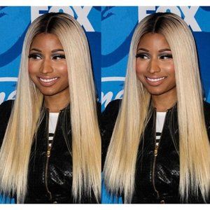 Straight Dark Roots Blonde Hair Lace Front Wig